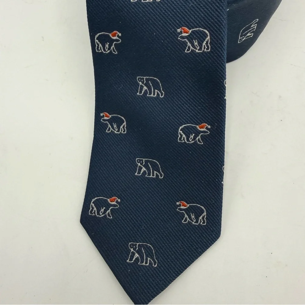 J.Crew Neck Tie Mens Blue Polar Bear Christmas Print 100% Silk Skinny Narrow